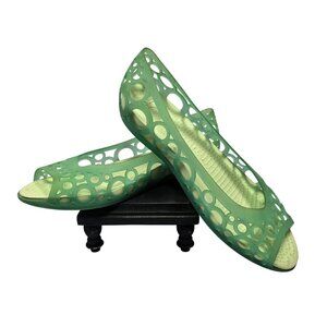 Crocs Adrina Sandals Women Shoes Jelly Flats Green Rubber Peep Toe Sz 8